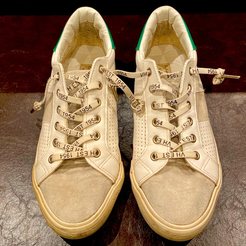 Vintage Havana perforated white & green slip on sneakers leather & suede sz 8.5